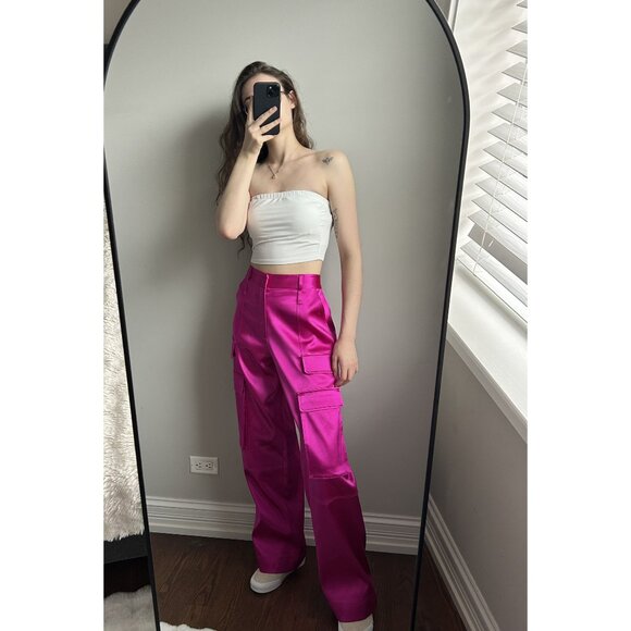 FRAME Magenta Cargo Pants Size 4 – High Rise Utility Trouser Trendy Statement Pa - Picture 9 of 13